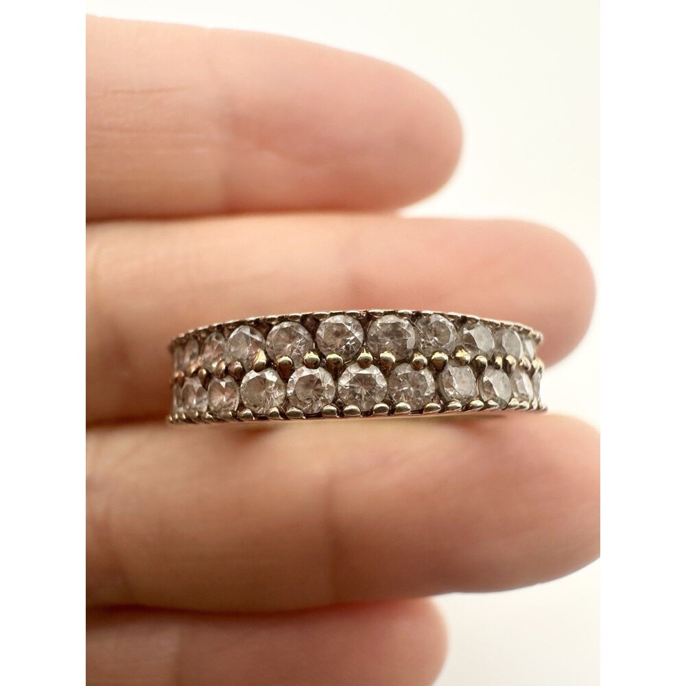 925 Sterling Silver Gold Vermeil Pave Eternity Ring Size 7